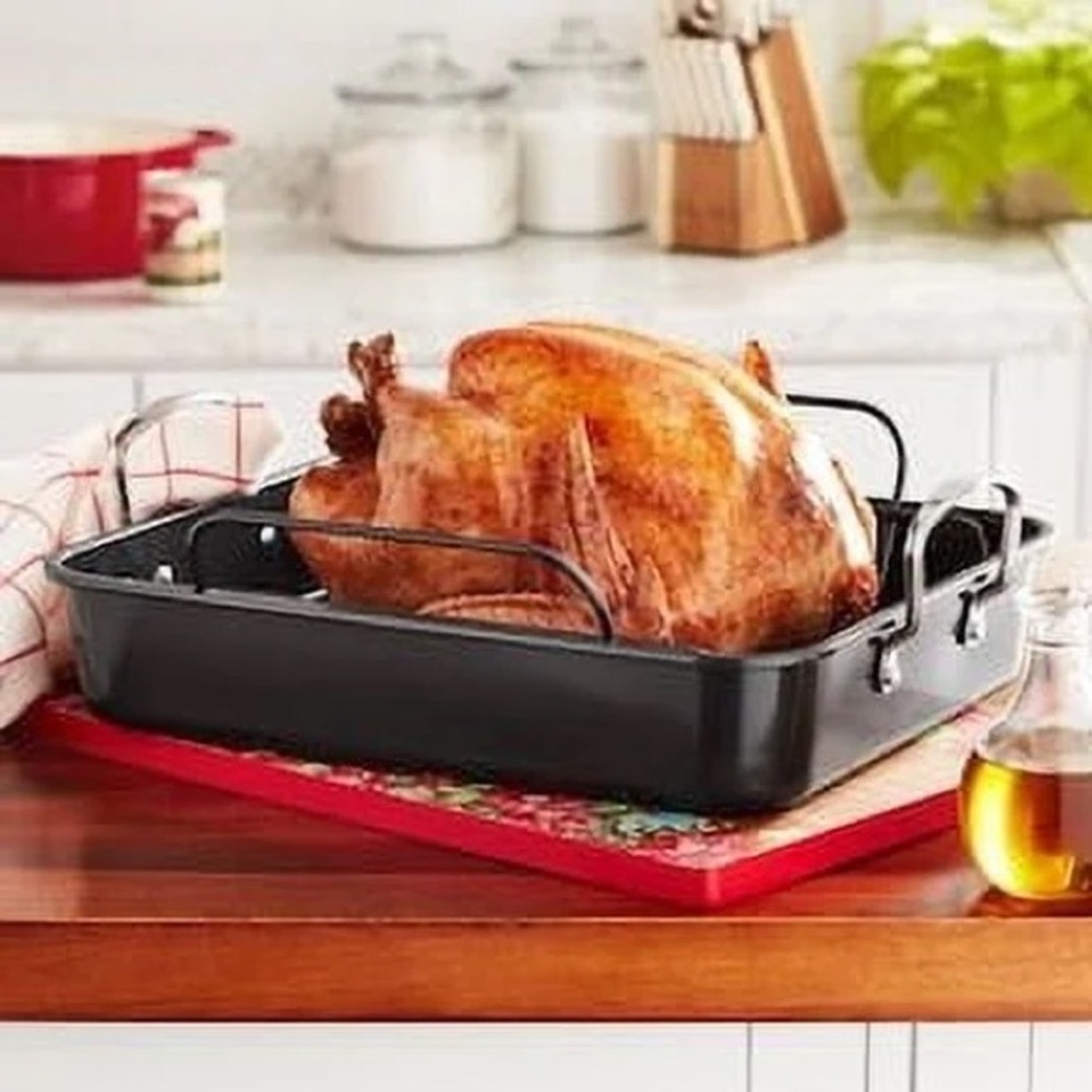 🌸 New The Pioneer Woman Timeless Nonstick Roaster, Black, Cookware Bakeware